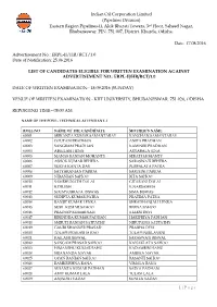 List of Candidates Eligible for Written Examination for the Post of Technical Attendant-I