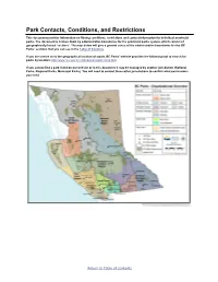 Park Contacts, Conditions, and Restrictions