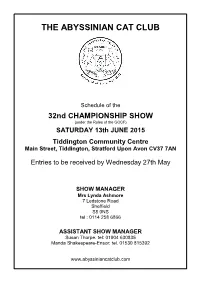 Schedule of the 32Nd CHAMPIONSHIP SHOW (Under the Rules of the GCCF) SATURDAY 13Th JUNE 2015