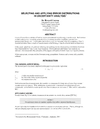 Selecting and Applying Error Distributions in Uncertainty Analysis1