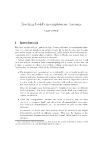 Teaching Gödel's Incompleteness Theorems