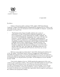 13 April 2020 Excellency, Further to General Assembly Resolution 73/292, Entitled, “2020 United Nations Conference to Support