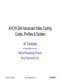 AVC/H.264 Advanced Video Coding Codec, Profiles & System