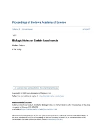 Biologic Notes on Certain Iowa Insects