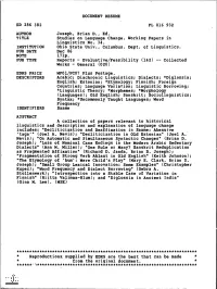Studies on Language Change. Working Papers in Linguistics No. 34