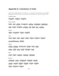 Appendix K: Conversion of Units