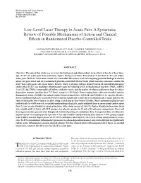 Low-Level Laser Therapy in Acute Pain: a Systematic Review of Possible Mechanisms of Action and Clinical Effects in Randomized Placebo-Controlled Trials