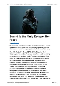 Sound Is the Only Escape: Ben Frost | Norient.Com 2 Oct 2021 17:51:07