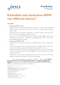 Embedded and Stand-Alone NVM: Two Different Futures?1
