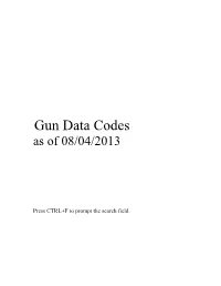 Gun Data Codes As of 08/04/2013