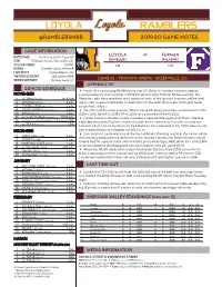 Loyola Ramblers @Ramblersmbb 2019-20 Game Notes