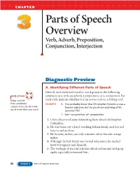 Parts of Speech Overview Verb, Adverb, Preposition, Conjunction, Interjection