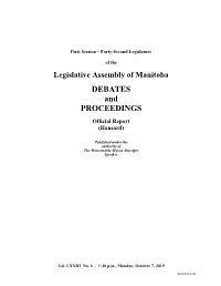 Legislative Assembly of Manitoba DEBATES and PROCEEDINGS
