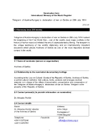 Nomination Form International Memory of the World Register