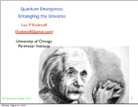 Quantum Emergence: Entangling the Universe 1 Leo P. Kadanoff