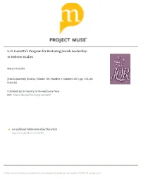 S. D. Luzzatto's Program for Restoring Jewish Leadership in Hebrew Studies