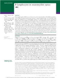 B Lymphocytes in Neuromyelitis Optica