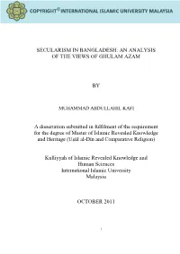Secularism in Bangladesh: an Analysis of the Views of Ghulam Azam