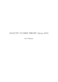 ANALYTIC NUMBER THEORY (Spring 2019)