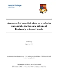 Assessment of Acoustic Indices for Monitoring Phylogenetic and Temporal Patterns of Biodiversity in Tropical Forests