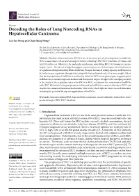 Decoding the Roles of Long Noncoding Rnas in Hepatocellular Carcinoma