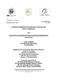 Joint Opinion on the Election Code of Bulgaria