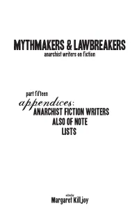 Appendices:Part Fifteen Anarchist Fiction Writers Also of Note Lists