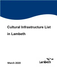Cultural Infrastructure List in Lambeth 2020