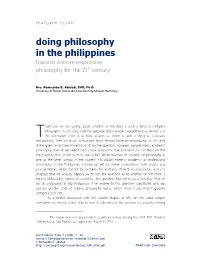 Doing Philosophy in the Philippines Towards a More Responsive Philosophy for the 21St Century1