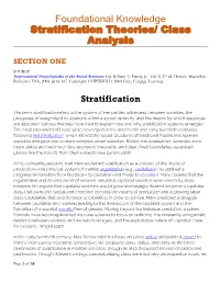 Foundational Knowledge Stratification Theories/ Class Analysis