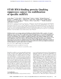 STAR RNA-Binding Protein Quaking Suppresses Cancer Via Stabilization of Specific Mirna