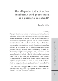The Alleged Activity of Active Intellect: a Wild Goose Chase Or a Puzzle to Be Solved?1