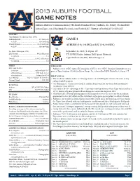 2013 Auburn Football Game Notes