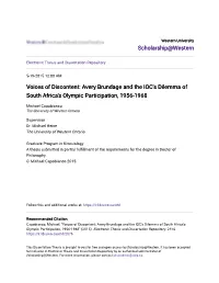 Avery Brundage and the IOC's Dilemma of South Africa's Olympic Participation, 1956-1968