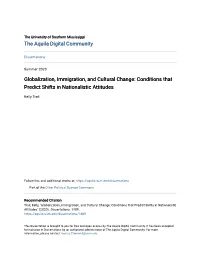 Globalization, Immigration, and Cultural Change: Conditions That Predict Shifts in Nationalistic Attitudes
