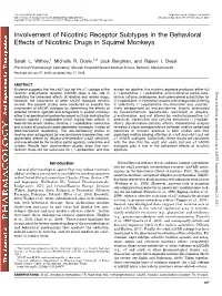 Involvement of Nicotinic Receptor Subtypes in the Behavioral Effects of Nicotinic Drugs in Squirrel Monkeys