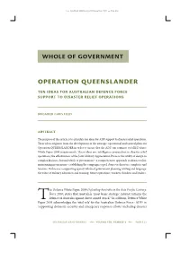 Operation QUEENSLANDER Ten Ideas for Australian Defence Force Support to Disaster Relief Operations