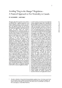 A Nuanced Approach to Net Neutrality in Canada