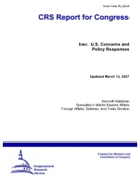 Iran: US Concerns and Policy Responses