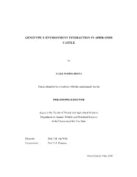 Genotype X Environment Interaction in Afrikaner Cattle