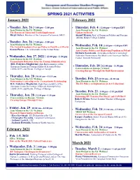 SPRING 2021 ACTIVITIES January 2021 February 2021