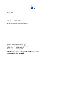 The Association of Exchange Rates and Stock Returns. (Linear Regression Analysis)