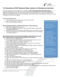 110 Questions UCSF Students Were Asked in a Residency Interview