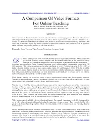 A Comparison of Video Formats for Online Teaching Ross A