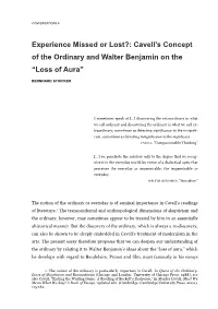 Cavell's Concept of the Ordinary and Walter Benjamin On