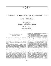 Learning from Hypertext: Research Issues and Findings