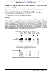Quantitative Analysis Questions the Role of Mecp2 in Alternative Splicing