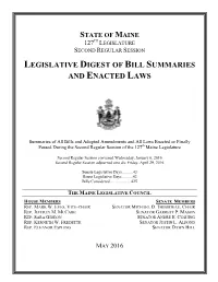 Legislative Digest of Bill Summaries and Enacted Laws
