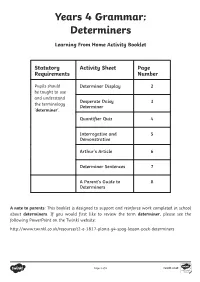 Years 4 Grammar: Determiners