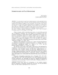 503 INFERENTIALISM and TACIT KNOWLEDGE Jon Cogburn